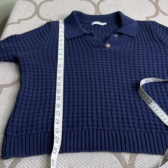 Onia chunky knit navy blue heavy Waffle Knit Shirt Polo Collar Sweater Comfy - Picture 5 of 17